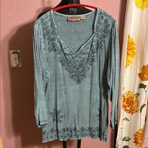 Agan Traders Embroidered Blue Top XL/1X